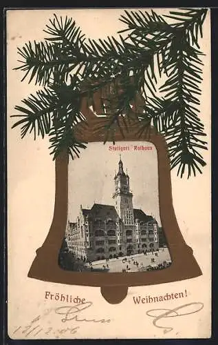 Grusskarten-AK Stuttgart, Rathaus, Passepartout