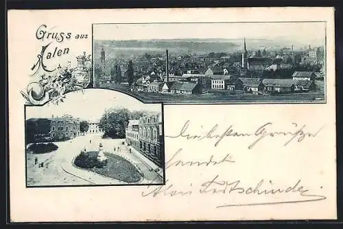 AK Aalen, Platz mit Anlagen, Ortsansicht aus der Vogelschau