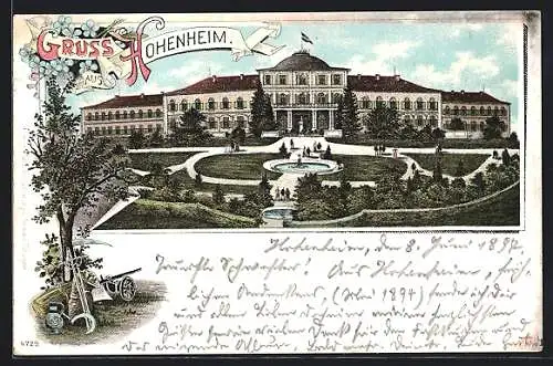 Lithographie Hohenheim, Blick auf das Schloss
