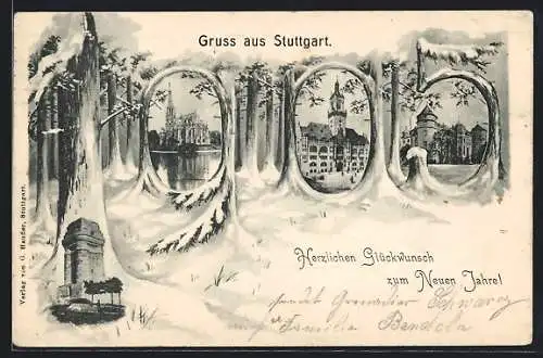 AK Stuttgart, Johanniskirche, Altes Schloss, Jahreszahl 1905