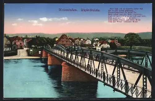 AK Holzminden, Blick über die Weserbrücke auf den Ort