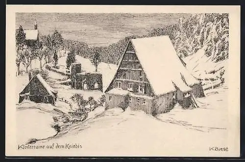 AK Kniebis, Klosterruine im Winter