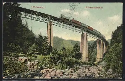 AK Höllental / Ravennaviadukt, Ravennaviadukt mit Eisenbahn