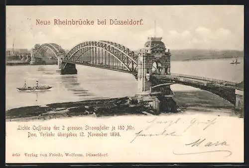 AK Düsseldorf, Neue Rheinbrücke, Dem Verkehr übergeben 1898