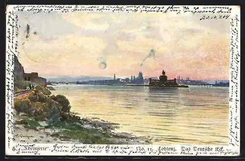 Künstler-AK Coblenz, Blick zum Deutschen Eck