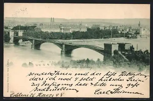 AK Coblenz, Blick auf die Rheinbrücke