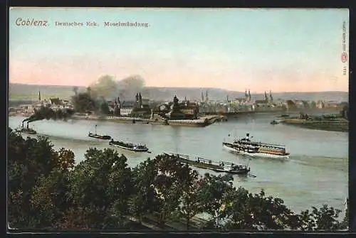 AK Koblenz, Deutsches Eck, Dampfer