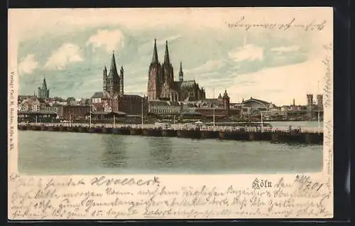 AK Köln, Uferpartie mit Kirche