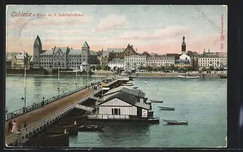 AK Coblenz a. Rhein, Uferpartie mit der Schiffsbrücke