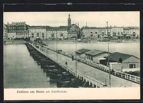 AK Koblenz, Teilansicht mit Booten und Schiffbrücke
