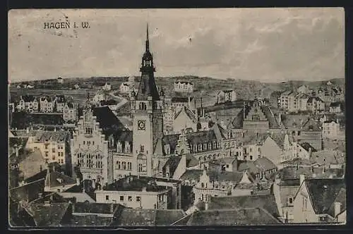 AK Hagen i. W., Teilansicht mit Rathaus