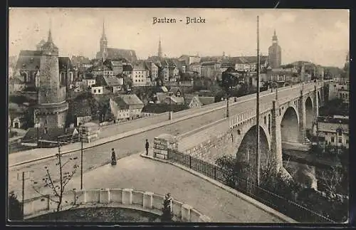 AK Bautzen, Kronprinzenbrücke mit Kirche