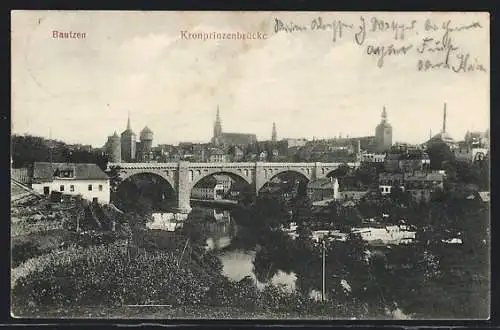 AK Bautzen, Teilansicht mit der Kronprinzenbrücke