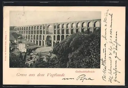 AK Netzschkau, Teilansicht der Göltzschtalbrücke