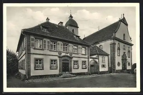 AK Westhausen /Württ., Pfarrkirche und Pfarrhaus am Kirchplatz