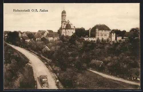 AK Hohenstadt O.-A. Aalen, Strassenpartie mit Schloss und Kirche
