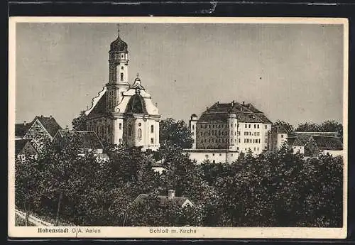 Künstler-AK Hohenstadt O / Aalen, Schloss mit Kirche