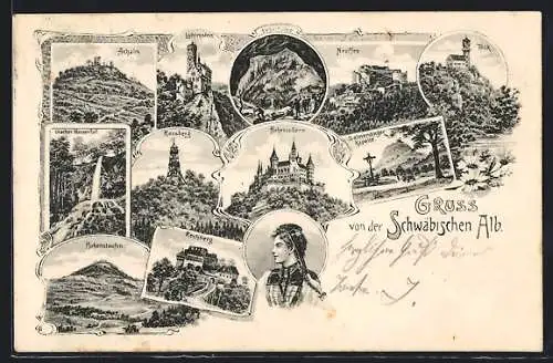 AK Rechberg / Schwäb. Gmünd, Schwäbische Alb, Eingang zur Burg, Achalm, Hohenstaufen, Hohenzollern