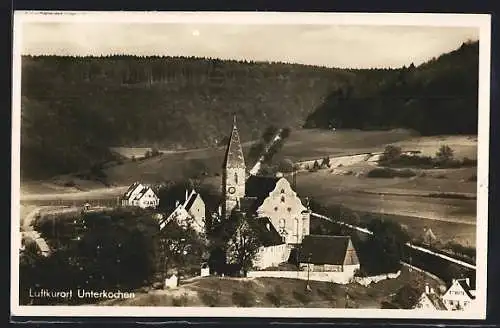 AK Unterkochen, Ortspartie mit Kirche