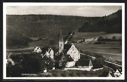 AK Unterkochen, Ortspartie mit Kirche