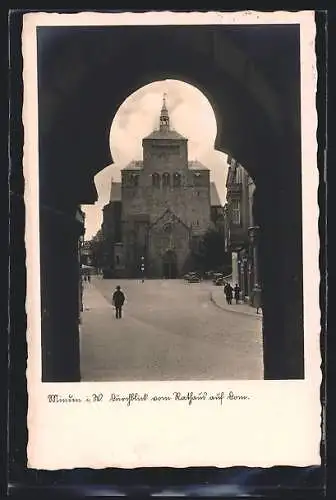 AK Minden i. W., Durchblick vom Rathaus auf den Dom