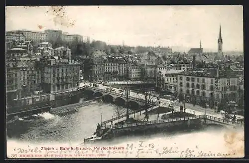 AK Zürich, Polytechnikum mit Bahnhofbrücke