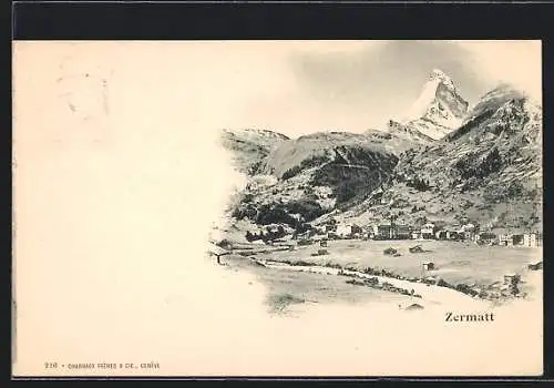 AK Zermatt, Ortspartie mit Bergen