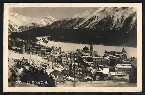 AK St. Moritz-Dorf, Teilansicht im Schnee
