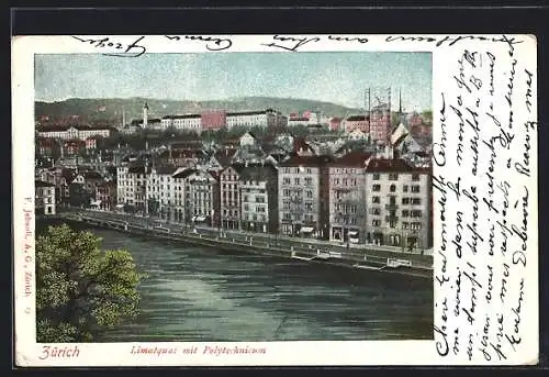 AK Zürich, Limatquai mit Polytechnikum