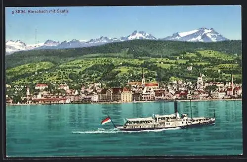 AK Rorschach, Teilansicht mit Säntis und Dampfer