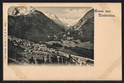 AK Pontresina, Teilansicht mit Bergen