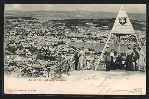 AK Zürich, Teilansicht vom Uetliberg gesehen