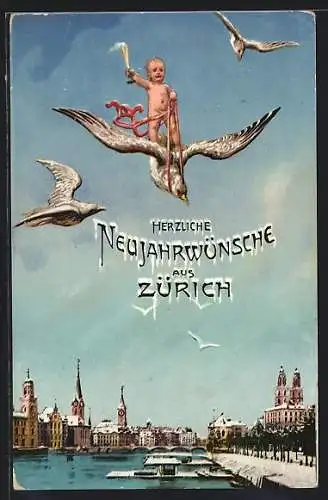 AK Zürich, Ortsansicht, Baby mit Vogel