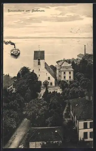 AK Romanshorn am Bodensee, Strassenpartie mit Kirche