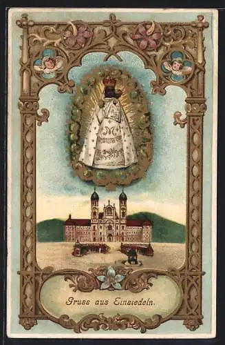 Künstler-AK Einsiedeln, Kloster mit Gnadenbild