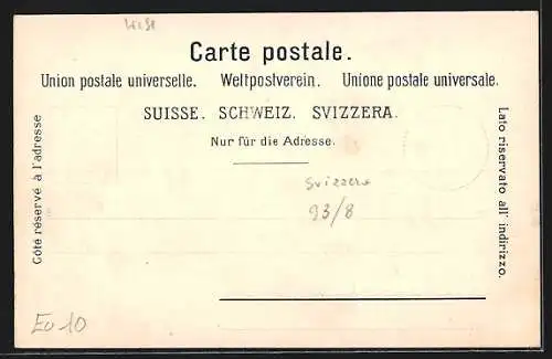 AK Meiringen, Strassenpartie mit Holzhäusern und Anwohnern