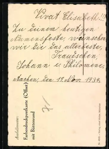 Künstler-AK Hummel: Kind mit Kuchen und Dackel