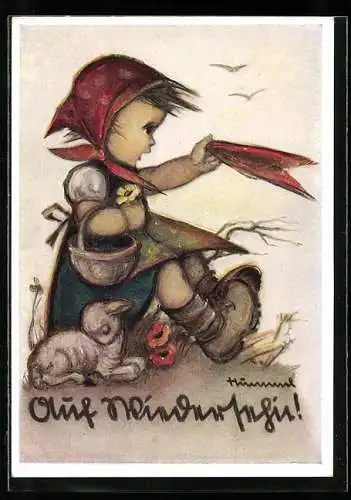 Künstler-AK Hummel: Nr. 4770, Mädchen wünscht Auf Wiedersehen!