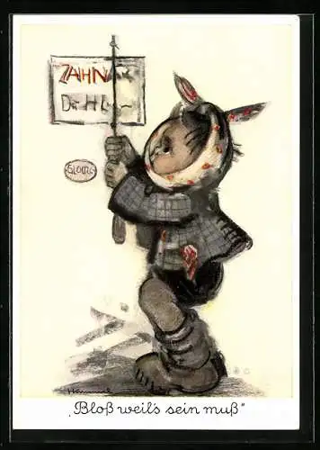 Künstler-AK Hummel: Knabe mit Zahnweh