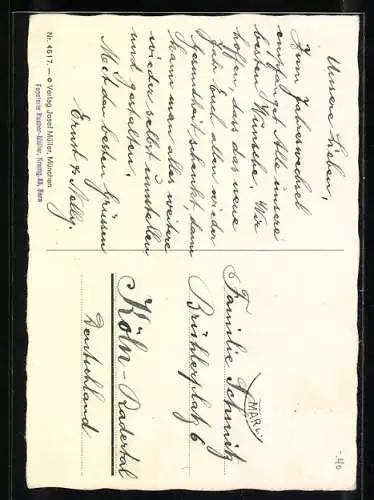 Künstler-AK Hummel: Engel mit einer Laterne, Neujahrsgruss