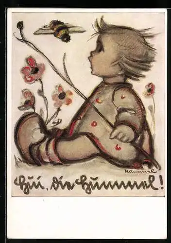 Künstler-AK Hummel: kleines Kind mit Hummel