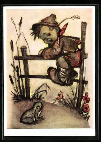 Künstler-AK Hummel: Der Held, Junge und Frosch