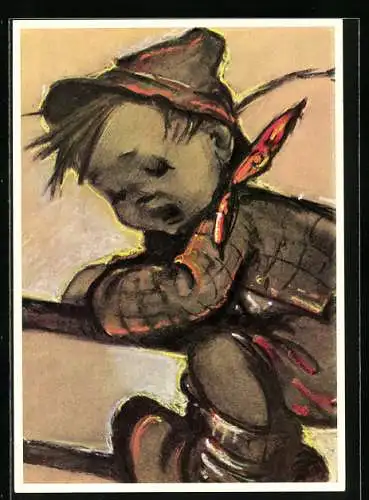 Künstler-AK Hummel: Kleiner Junge am Zaun