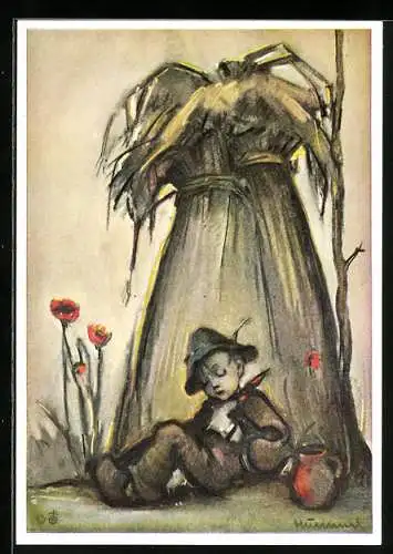 Künstler-AK Hummel: August