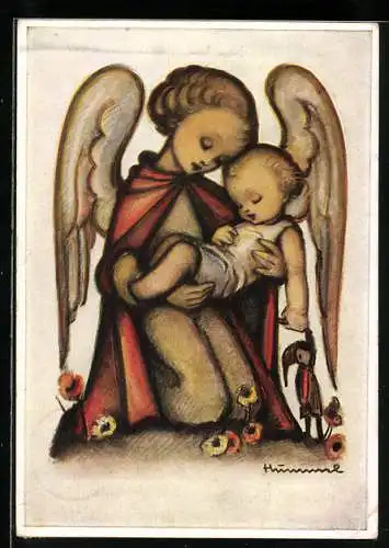 Künstler-AK Hummel: Engel beschützt ein Kind