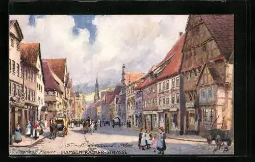 Künstler-AK Charles F. Flower: Hameln, Bäckerstrasse