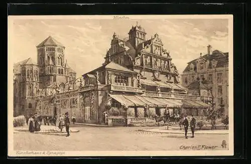 Künstler-AK Charles F. Flower: München, Künstlerhaus & Synagoge