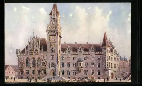 Künstler-AK Charles F. Flower: Saarbrücken-St. Johann, Rathaus