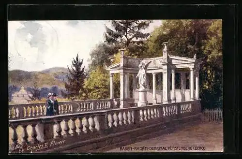 Künstler-AK Charles F. Flower: Baden-Baden, Denkmal Fürstenberg (Echo)