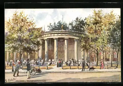 Künstler-AK Charles F. Flower: Aachen, Elisenbrunnen mit Passanten